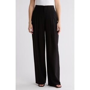 WAYF Wide Leg Trousers Women Large Black Pleated High Rise Professional Career